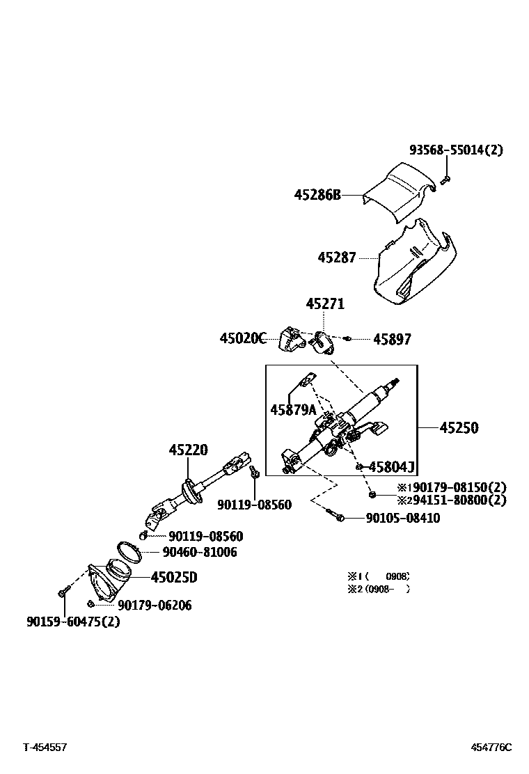 Toyota CAMRY Steering Column & Shaft EPC diagram — 454776C