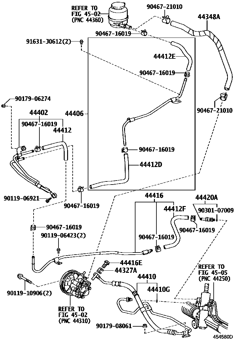 Toyota CAMRY 动力转向配管 EPC diagram — 454580D