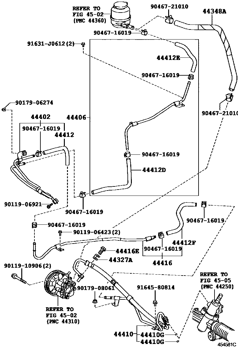 Toyota CAMRY 动力转向配管 EPC diagram — 454581C