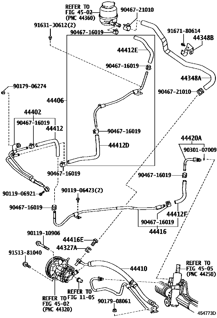 Toyota CAMRY 动力转向配管 EPC diagram — 454773D