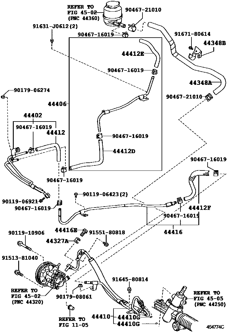 Toyota CAMRY 动力转向配管 EPC diagram — 454774C