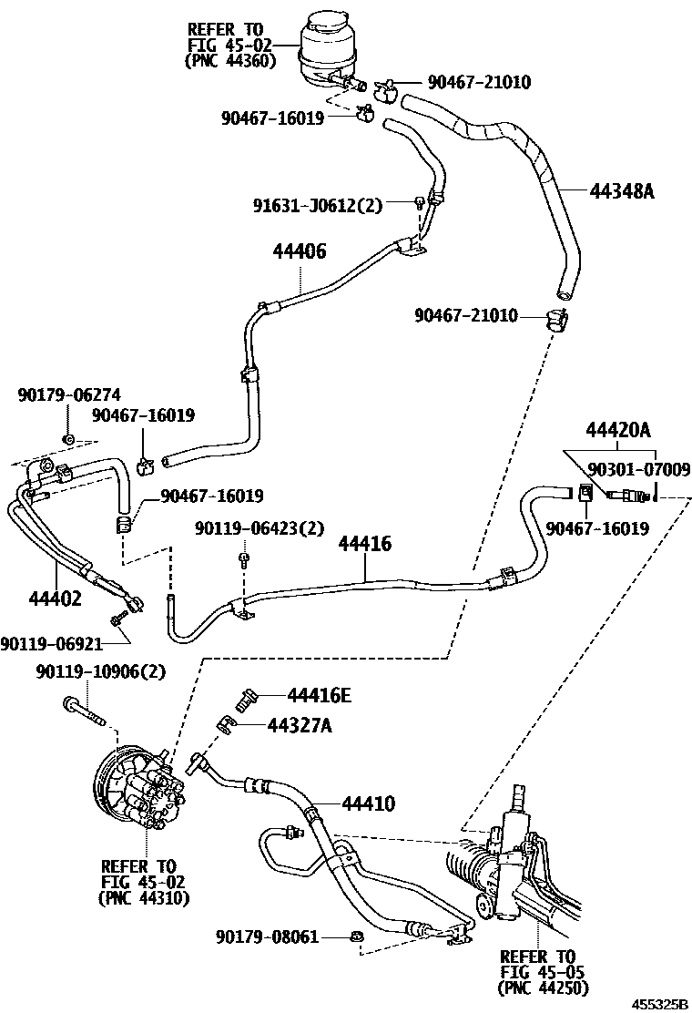 Toyota CAMRY 动力转向配管 EPC diagram — 455325B