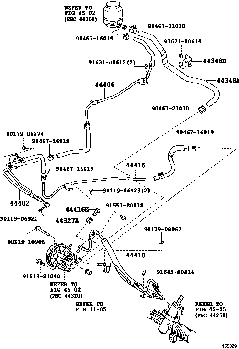 Toyota CAMRY 动力转向配管 EPC diagram — 455329