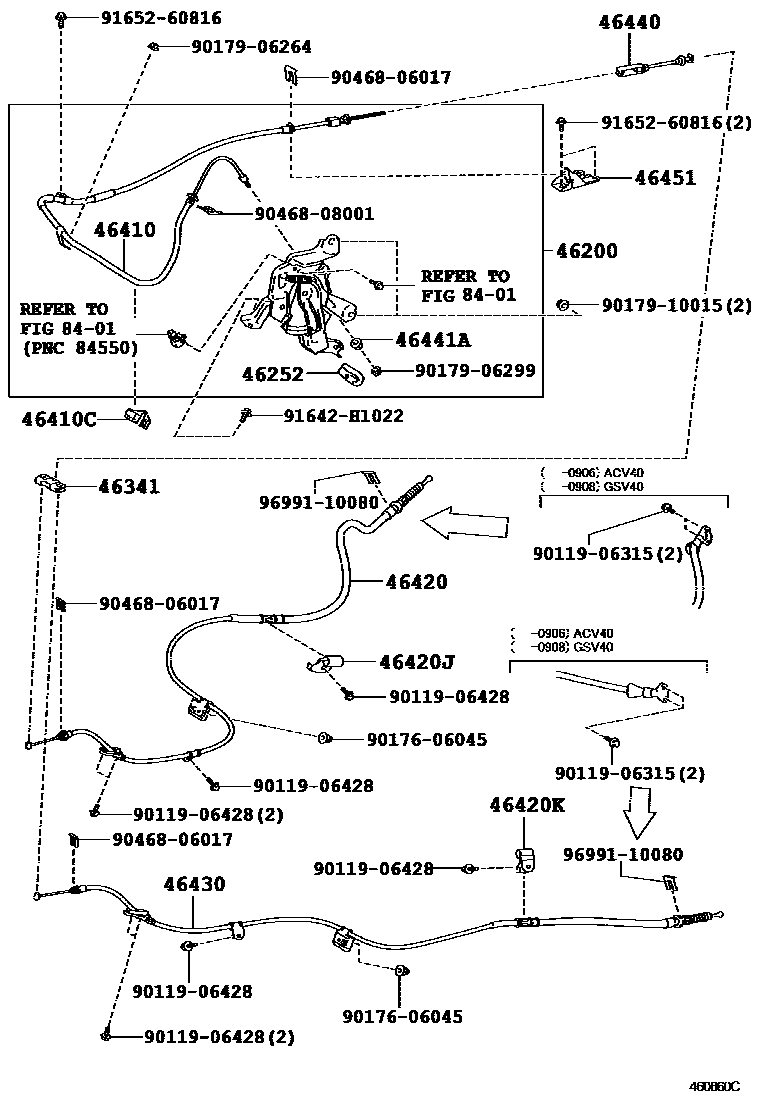 Toyota CAMRY Parking Brake & Cable EPC diagram — 460860C