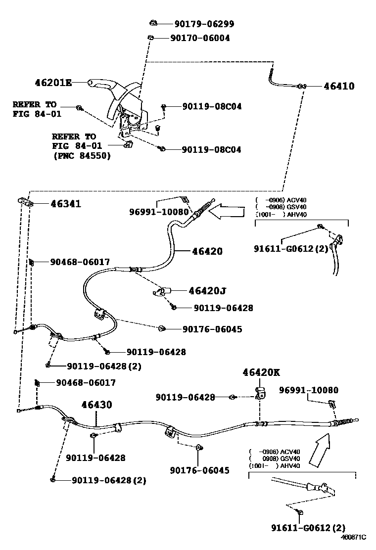Toyota CAMRY Parking Brake & Cable EPC diagram — 460871C