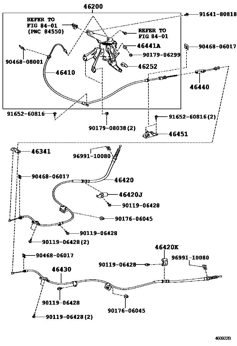 Toyota CAMRY Parking Brake & Cable EPC diagram — 460922B