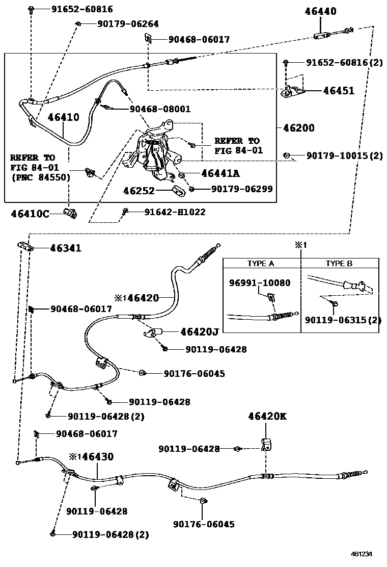 Toyota CAMRY Parking Brake & Cable EPC diagram — 461234