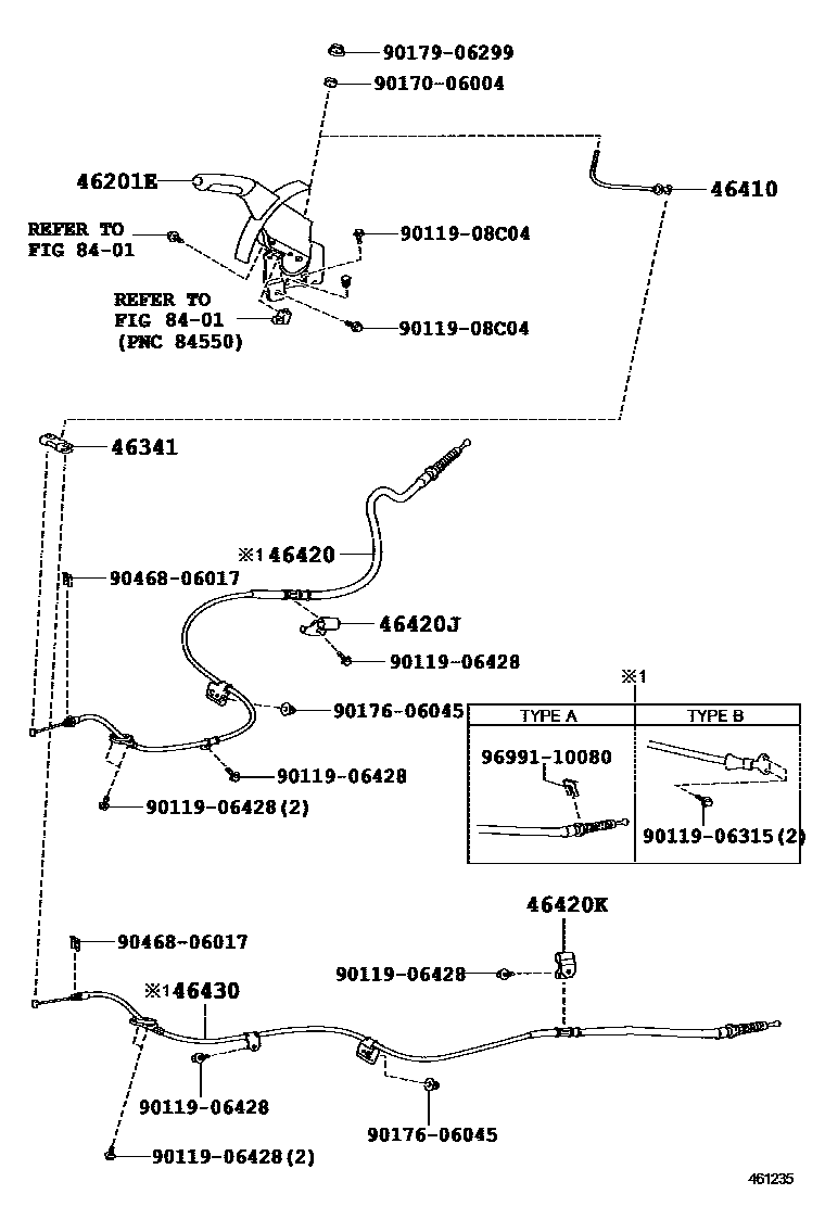 Toyota CAMRY Parking Brake & Cable EPC diagram — 461235
