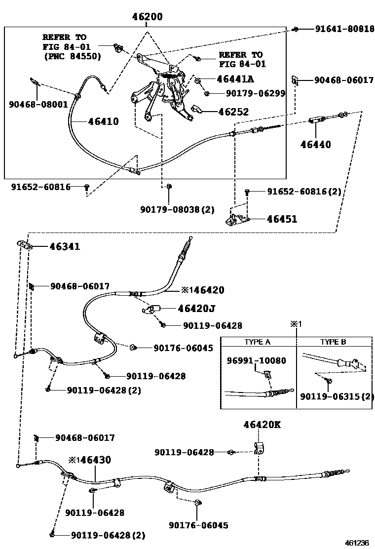 Toyota CAMRY Parking Brake & Cable EPC diagram — 461236