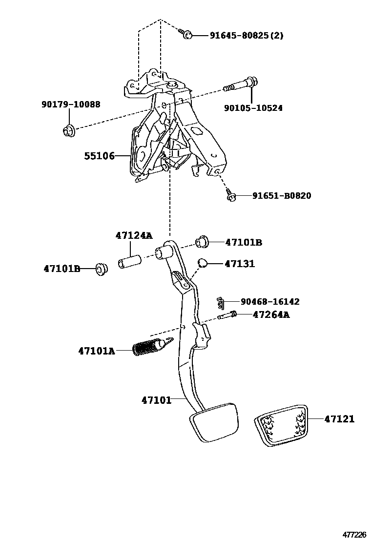 Toyota CAMRY Brake Pedal & Bracket EPC diagram — 477226