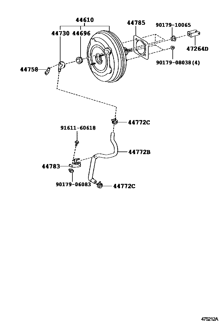 Toyota CAMRY 制动助力器和真空管 EPC diagram — 475212A
