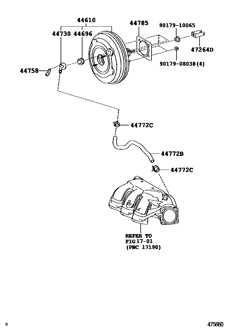 Toyota CAMRY 制动助力器和真空管 EPC diagram — 475660
