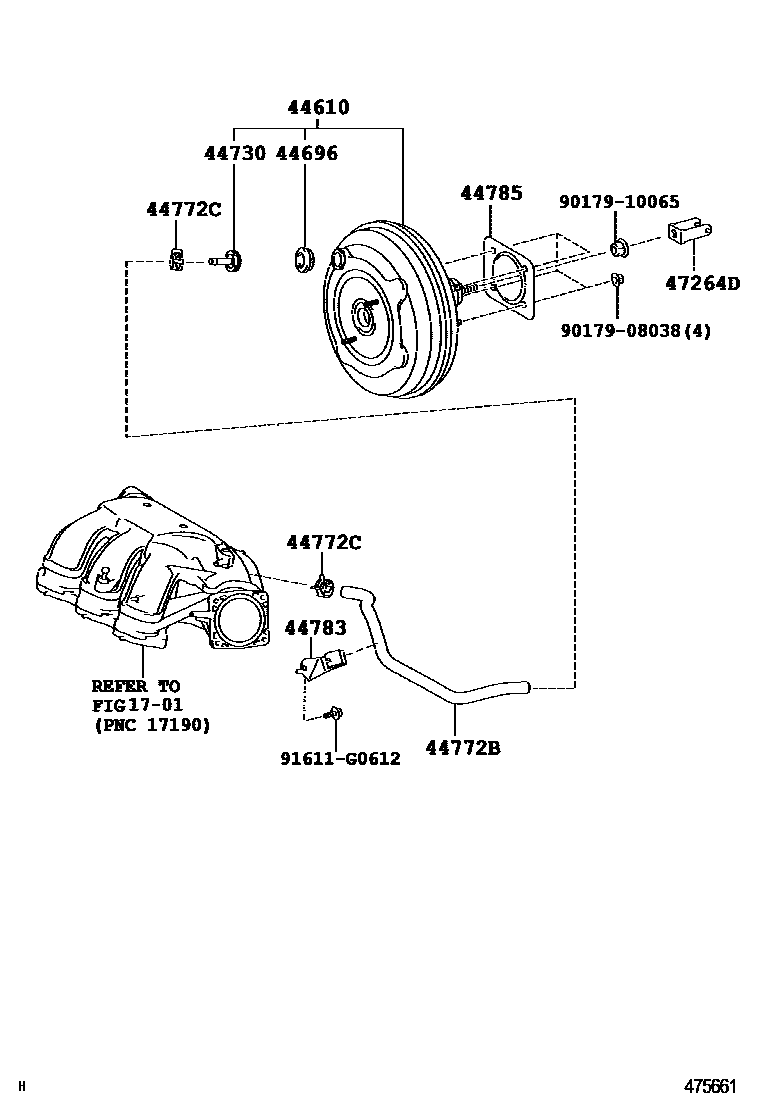 Toyota CAMRY 制动助力器和真空管 EPC diagram — 475661