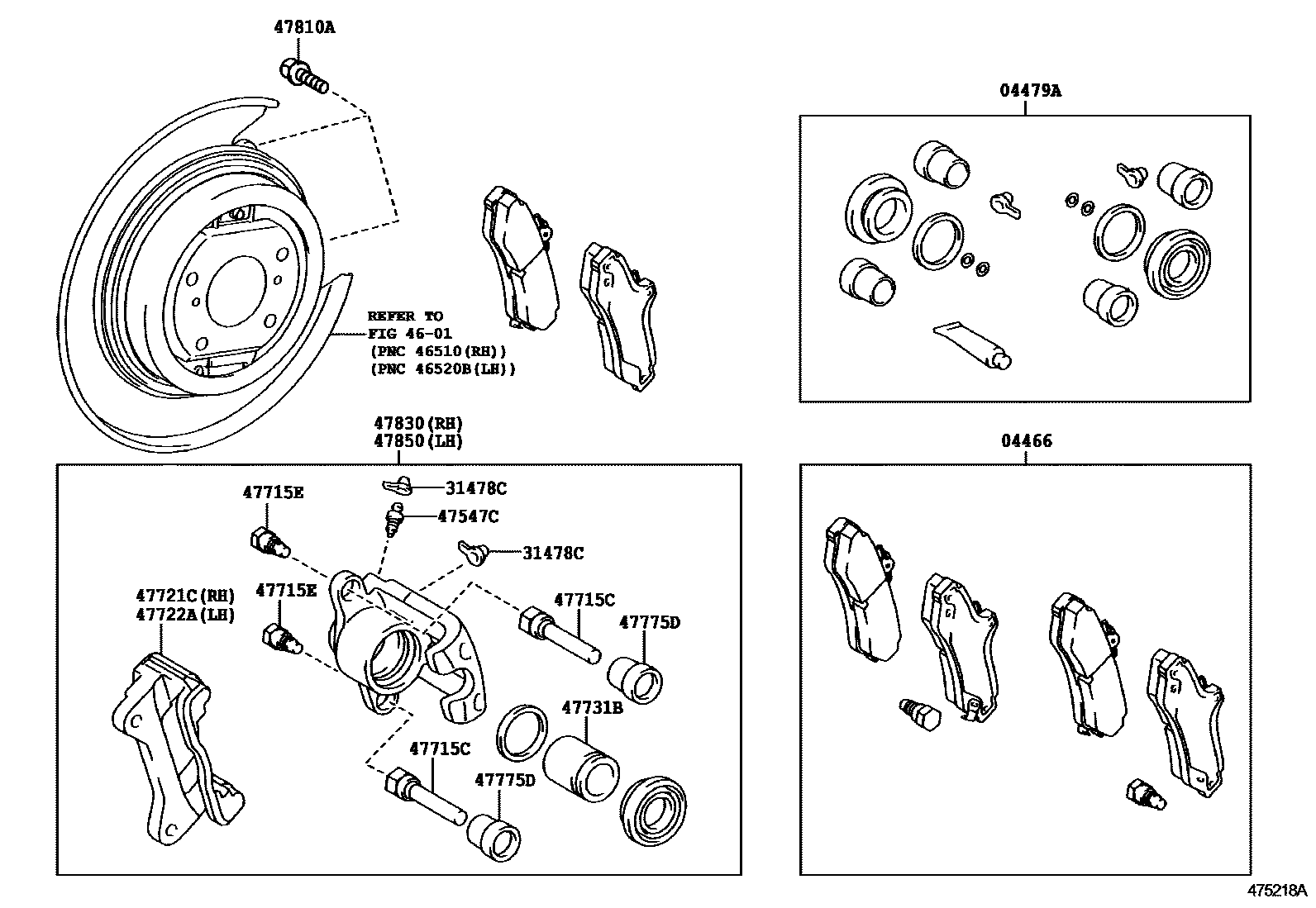 Toyota CAMRY 后盘式制动器卡钳和防尘罩 EPC diagram — 475218A