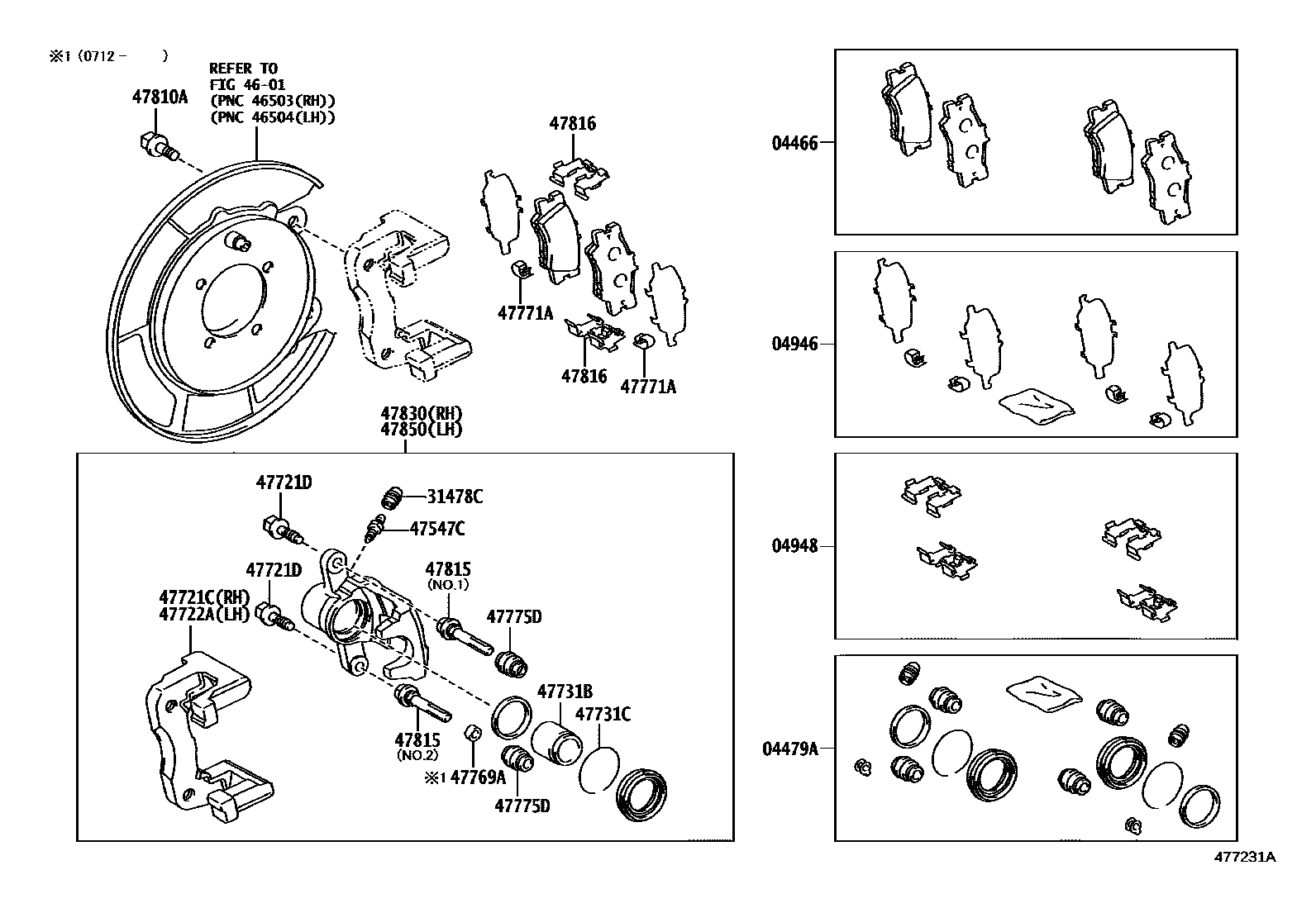 Toyota CAMRY 后盘式制动器卡钳和防尘罩 EPC diagram — 477231A