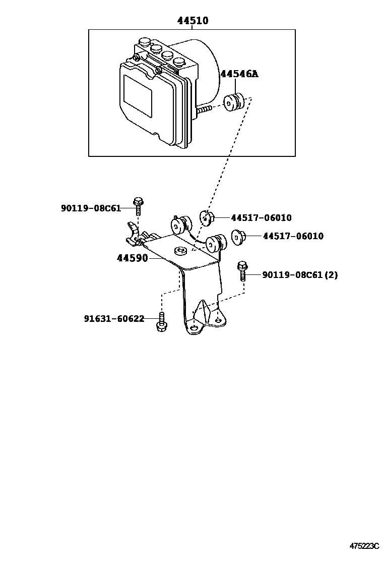 Toyota CAMRY 制动配管和卡箍 EPC diagram — 475223C