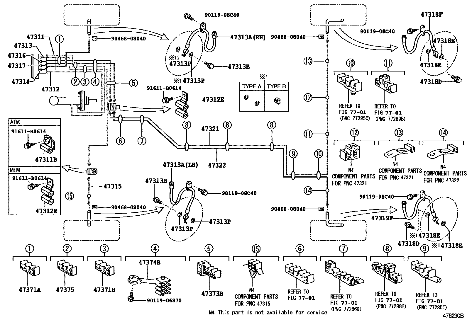 Toyota CAMRY 制动配管和卡箍 EPC diagram — 475230B