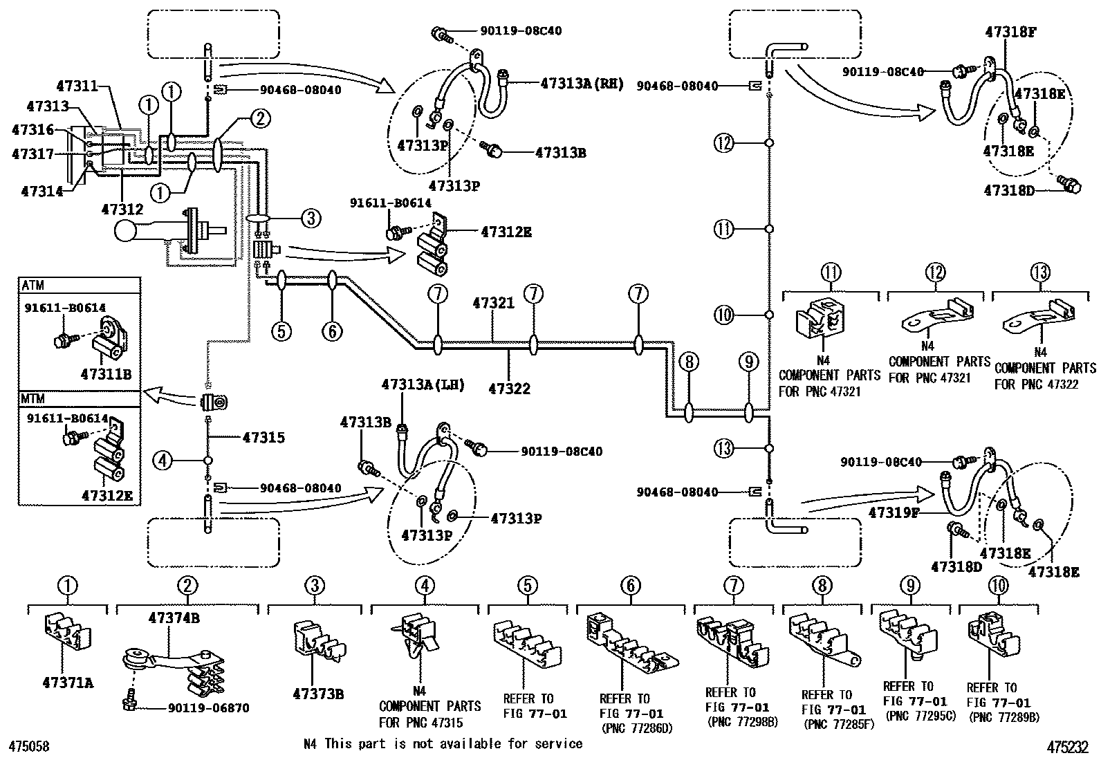 Toyota CAMRY 制动配管和卡箍 EPC diagram — 475232
