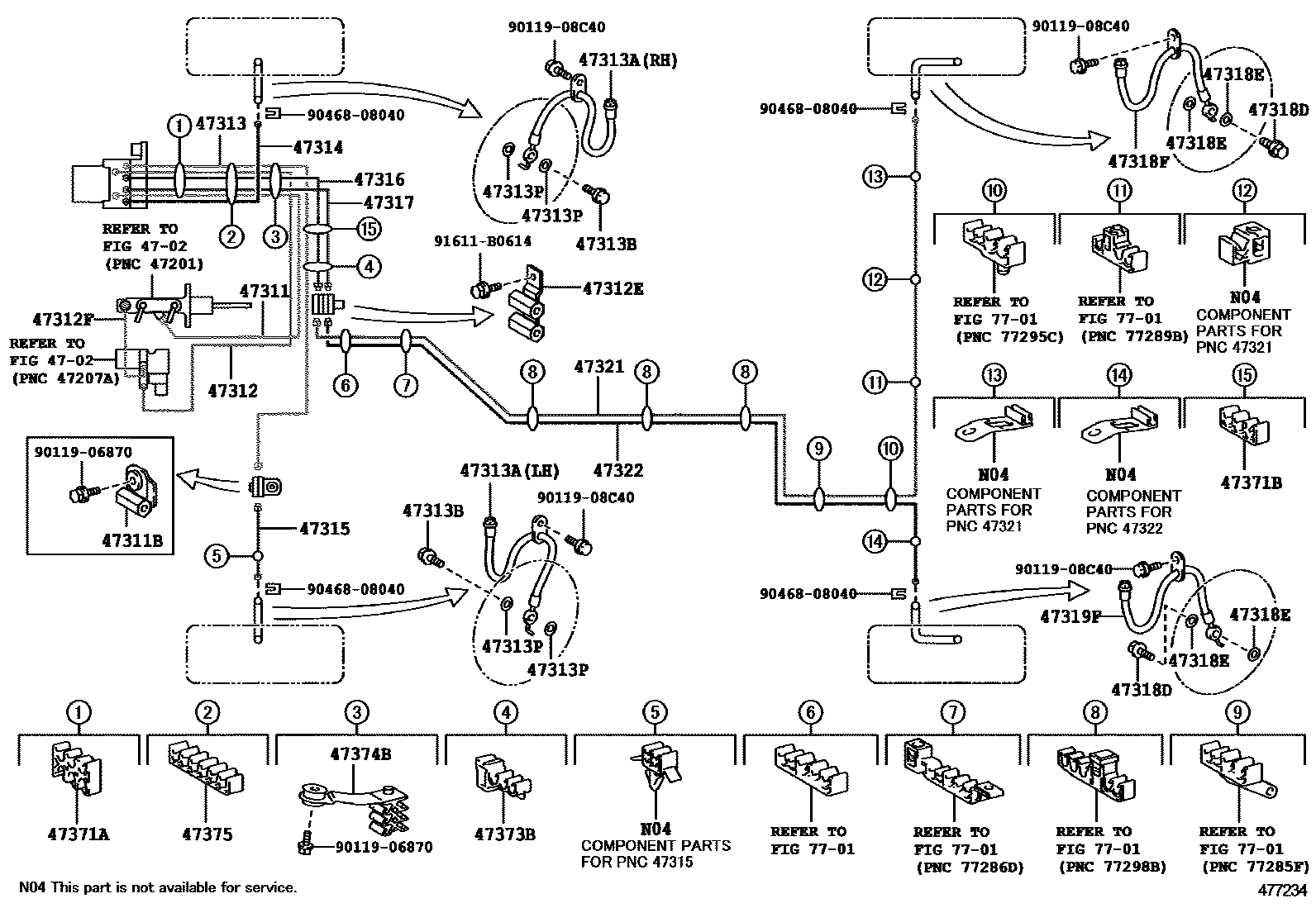 Toyota CAMRY 制动配管和卡箍 EPC diagram — 477234