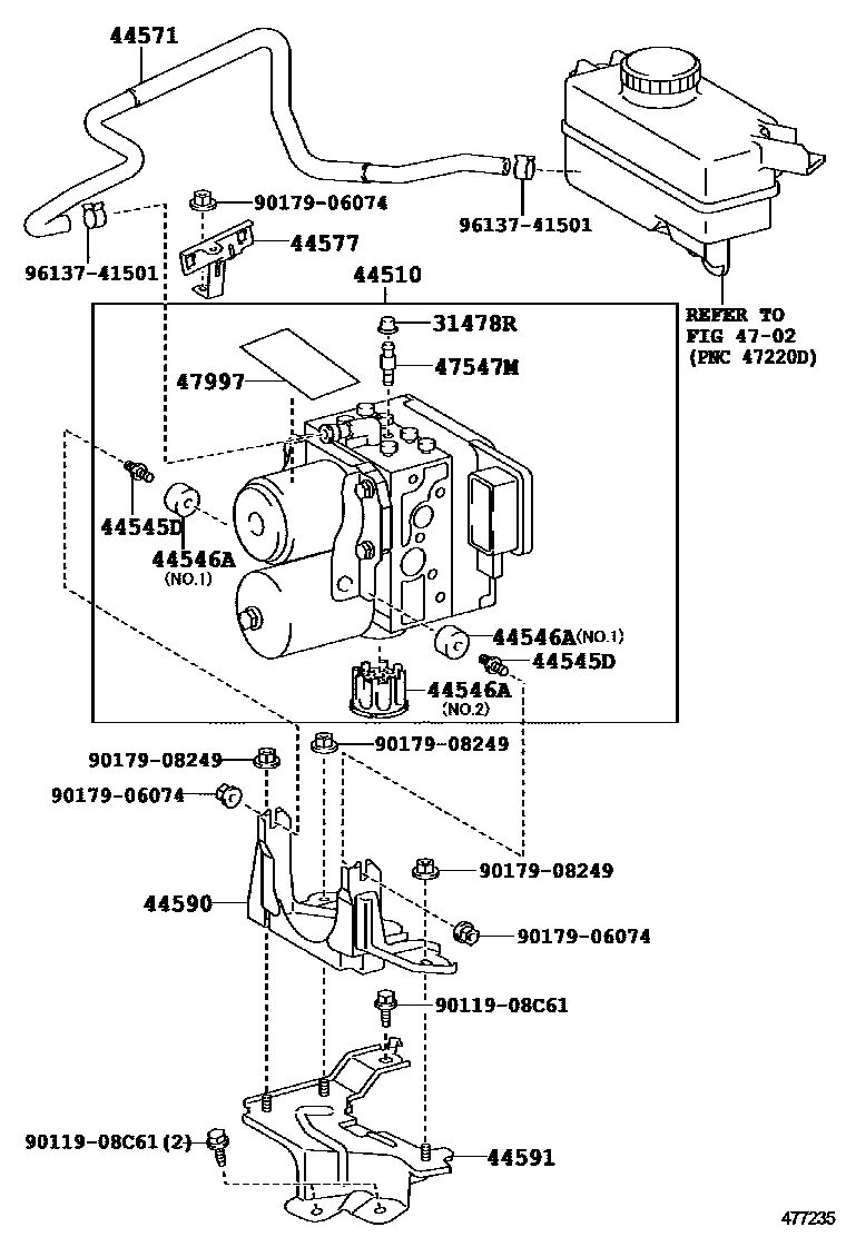 Toyota CAMRY 制动配管和卡箍 EPC diagram — 477235