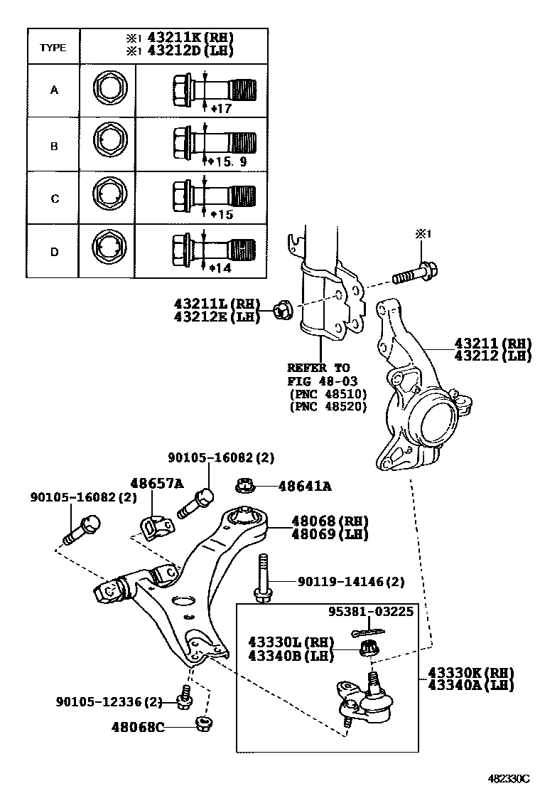 Toyota CAMRY 前桥控制臂和转向节 EPC diagram — 482330C
