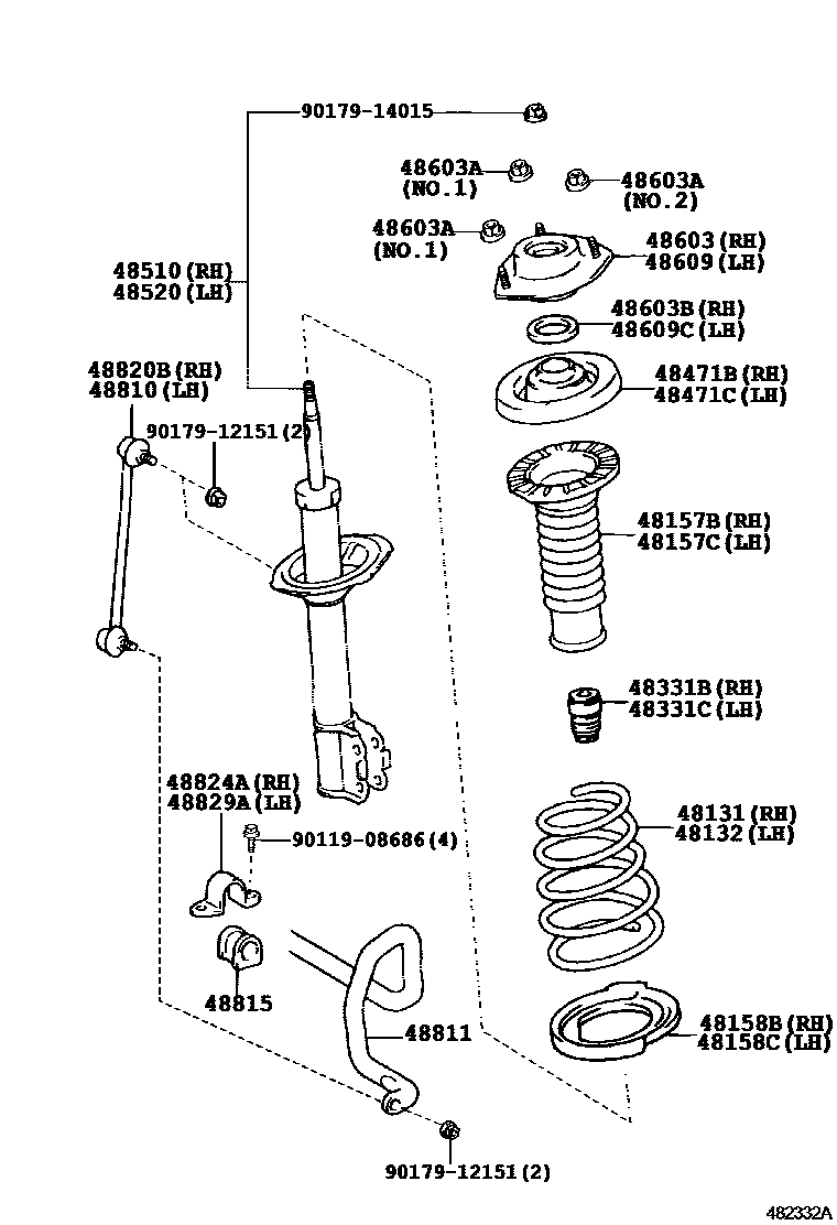 Toyota CAMRY Front Spring & Shock Absorber EPC diagram — 482332A