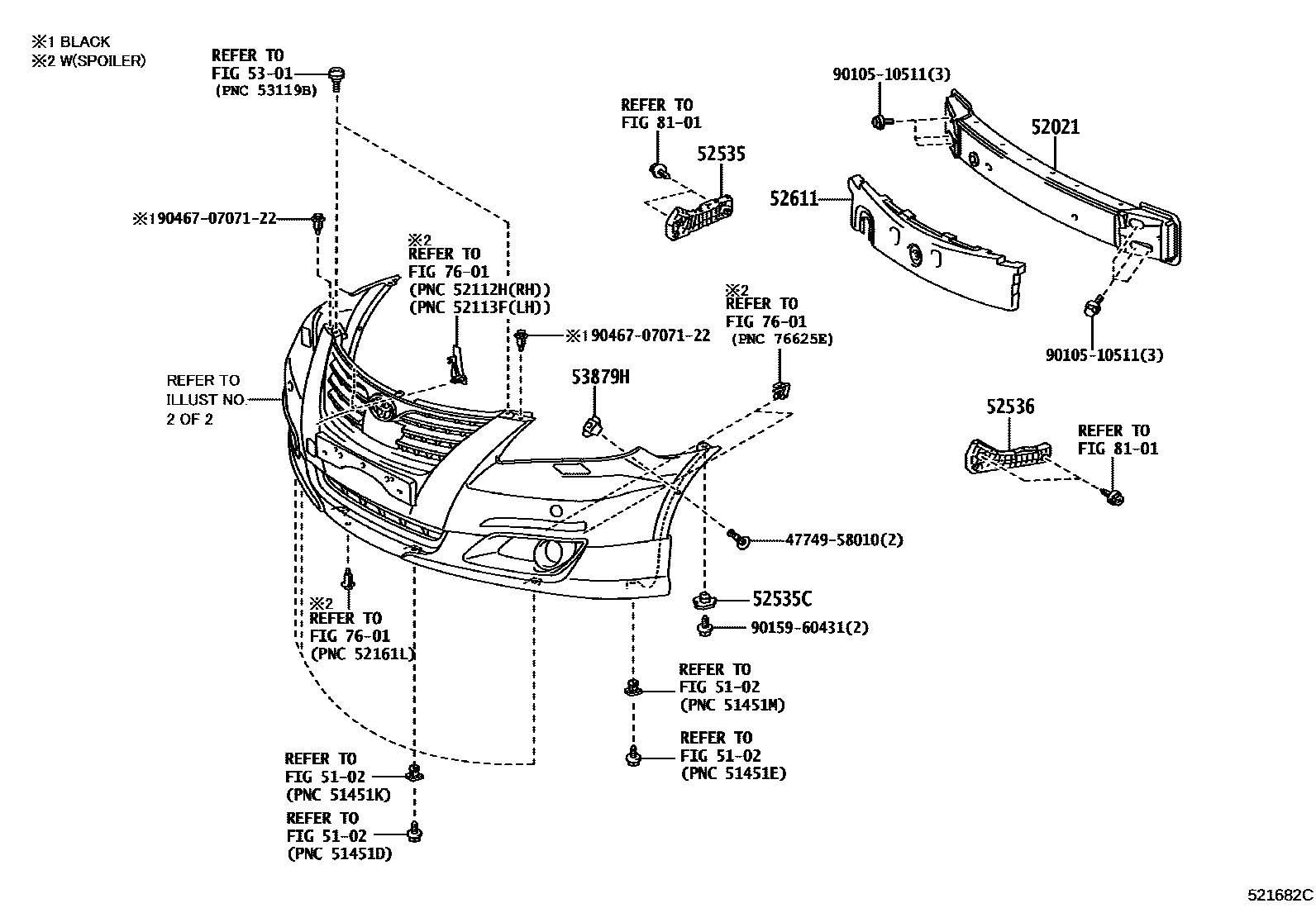 Toyota CAMRY 前保险杠及附件 EPC diagram — 521682C