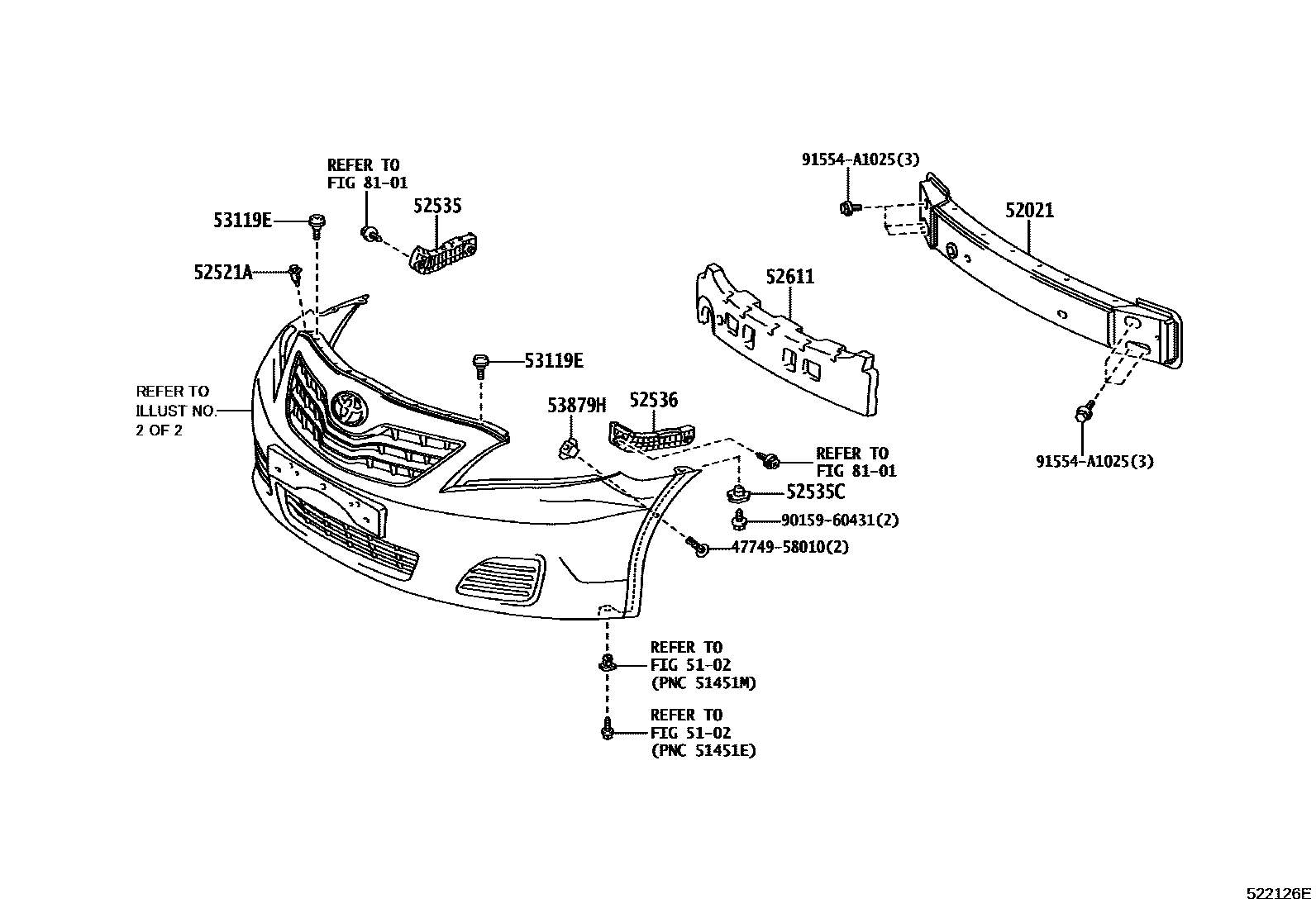 Toyota CAMRY 前保险杠及附件 EPC diagram — 522126E