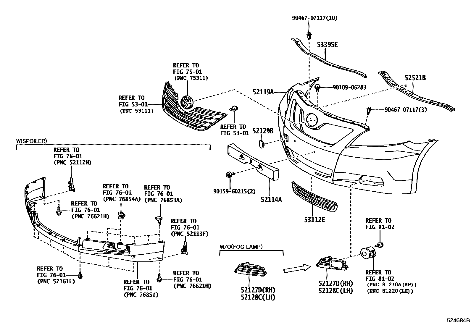 Toyota CAMRY 前保险杠及附件 EPC diagram — 524684B