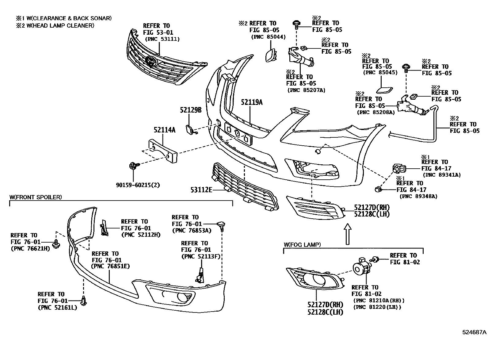 Toyota CAMRY 前保险杠及附件 EPC diagram — 524687A