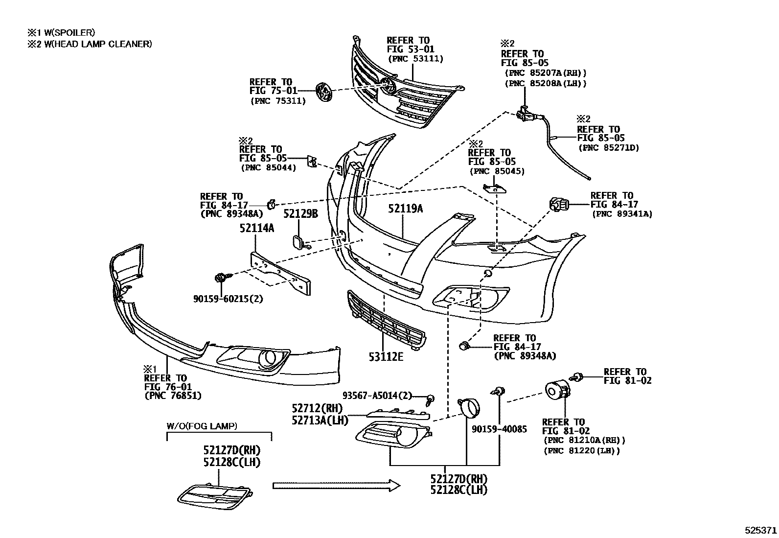 Toyota CAMRY 前保险杠及附件 EPC diagram — 525371