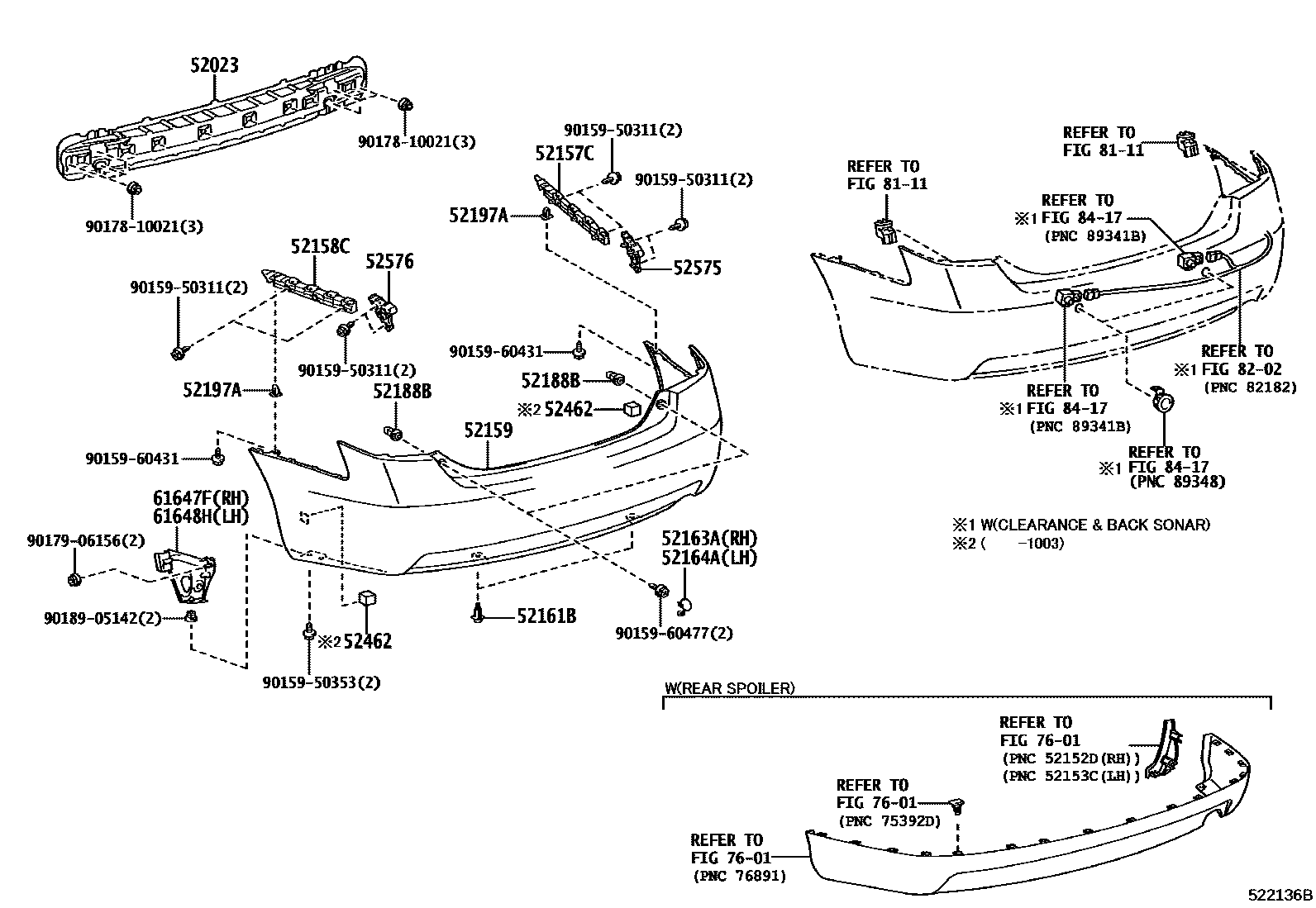 Toyota CAMRY 后保险杠及附件 EPC diagram — 522136B