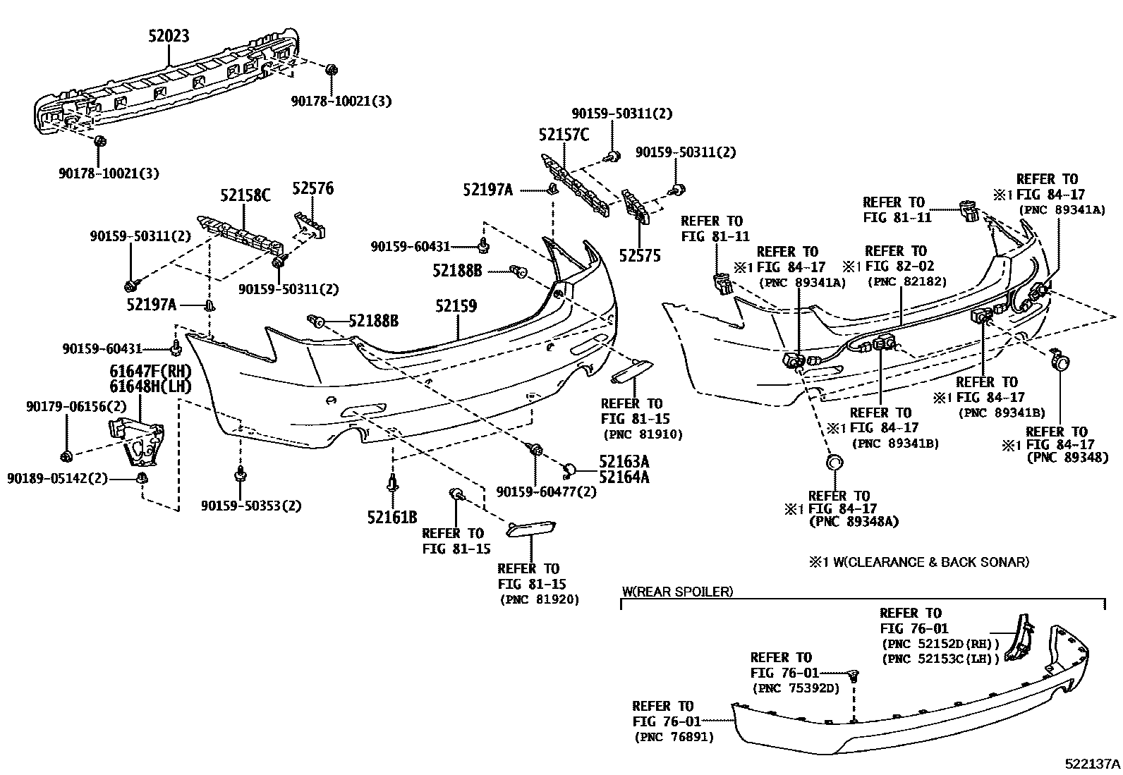 Toyota CAMRY 后保险杠及附件 EPC diagram — 522137A