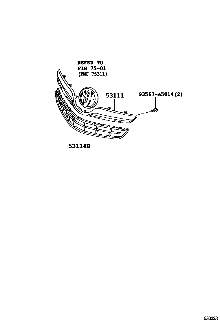 Toyota CAMRY radiator grille EPC diagram — 533223