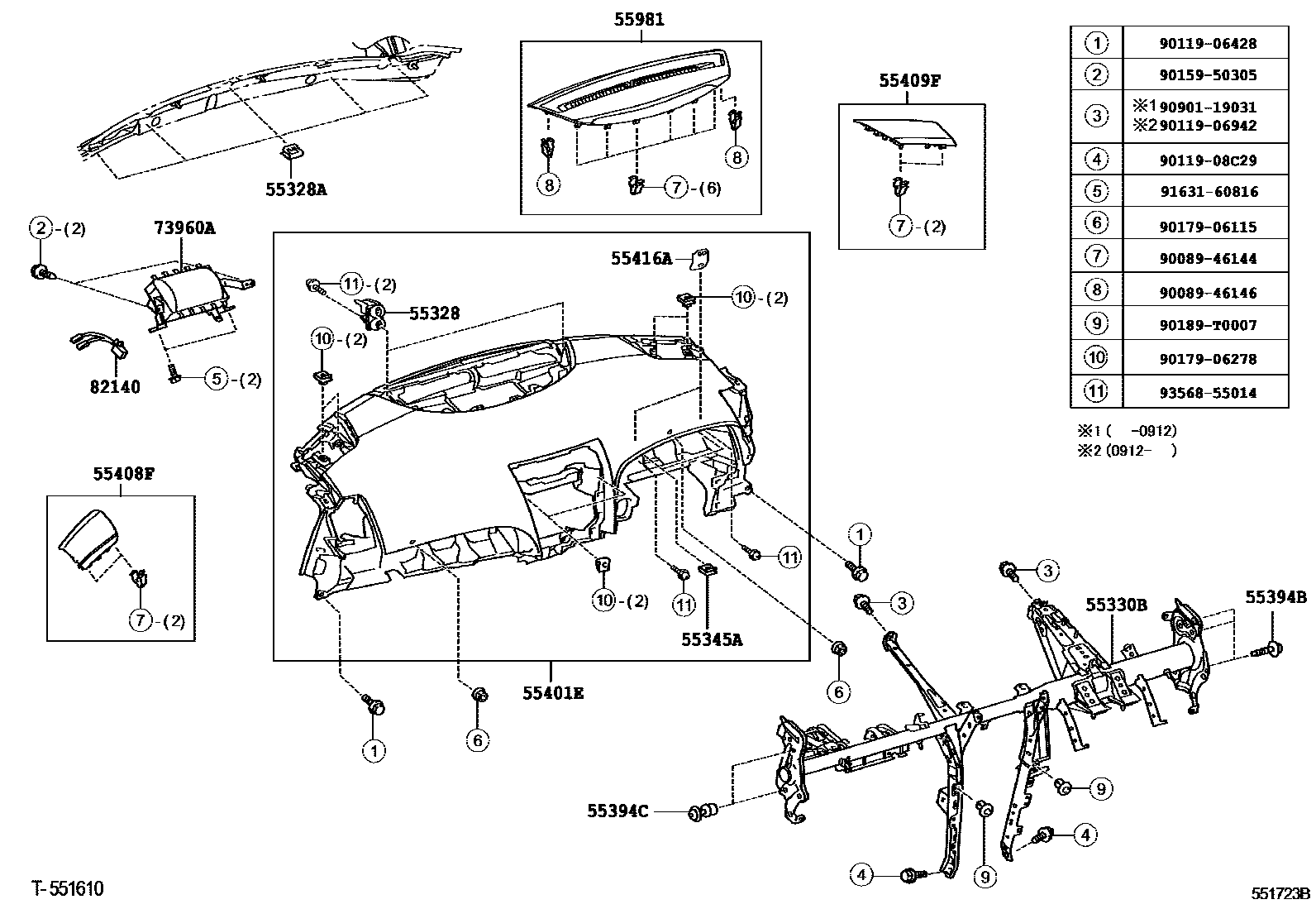 Toyota CAMRY 仪表板和手套箱 EPC diagram — 551723B