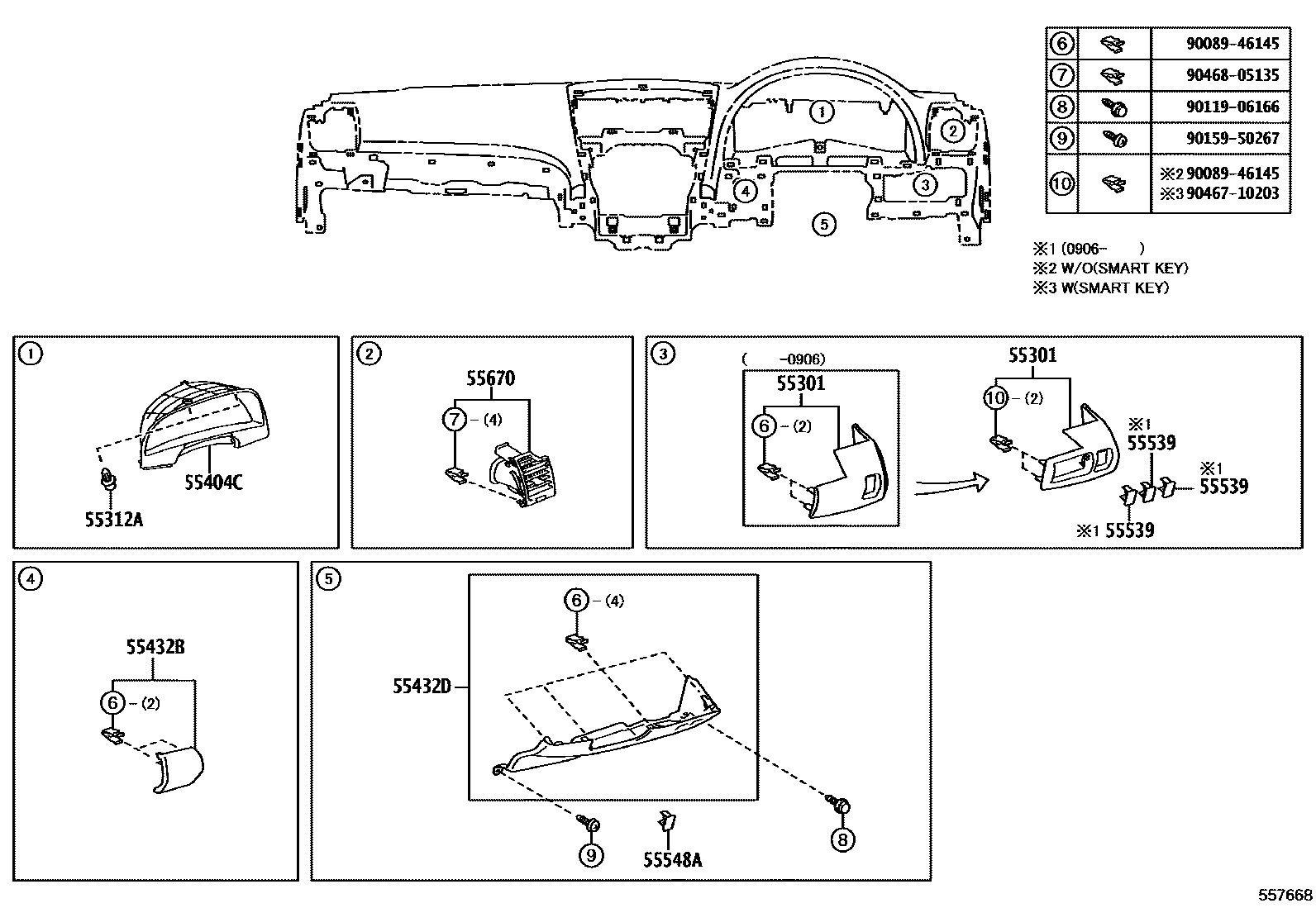 Toyota CAMRY 仪表板和手套箱 EPC diagram — 557668