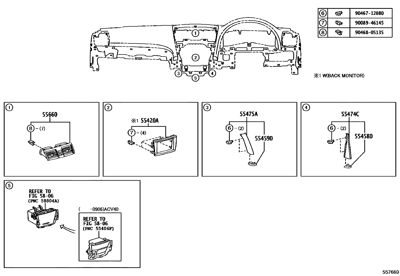Toyota CAMRY 仪表板和手套箱 EPC diagram — 557669