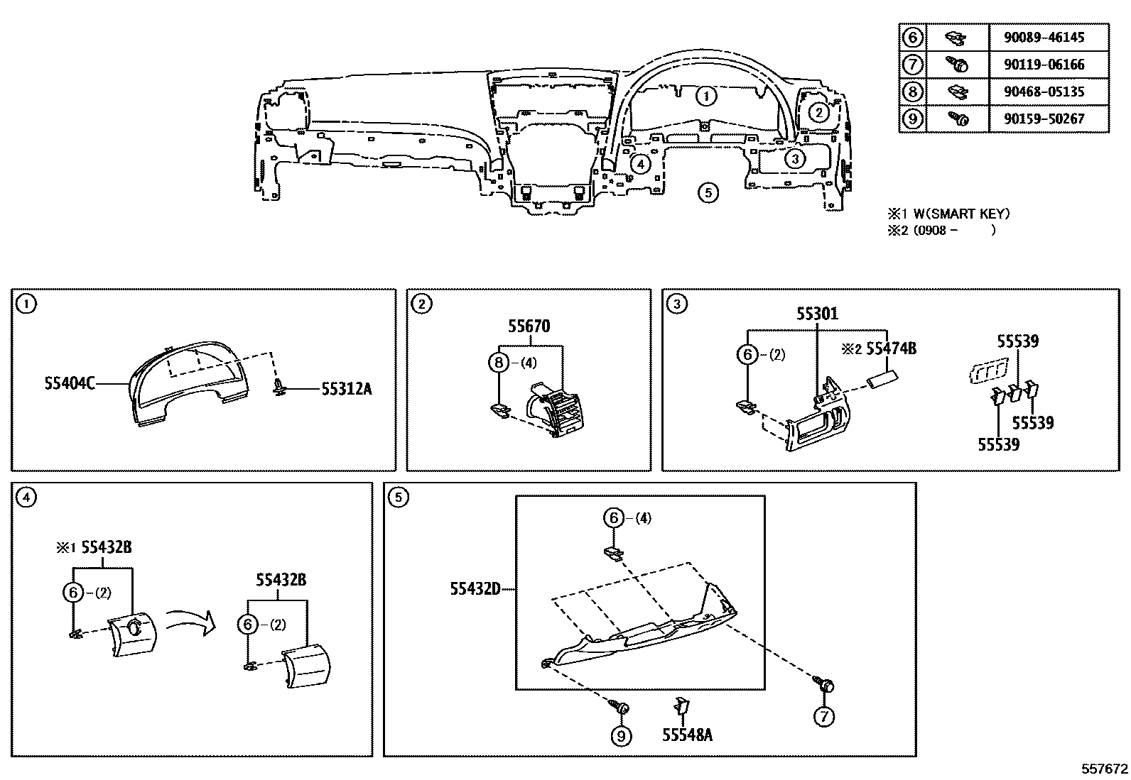Toyota CAMRY 仪表板和手套箱 EPC diagram — 557672