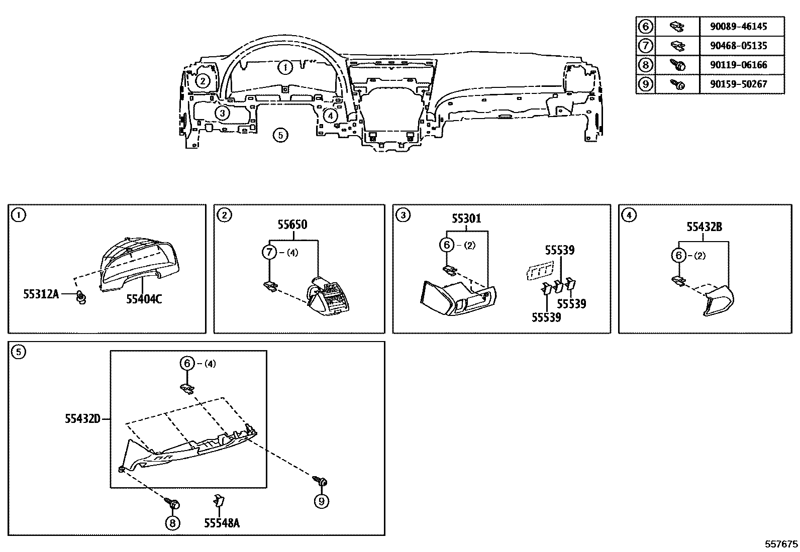 Toyota CAMRY 仪表板和手套箱 EPC diagram — 557675