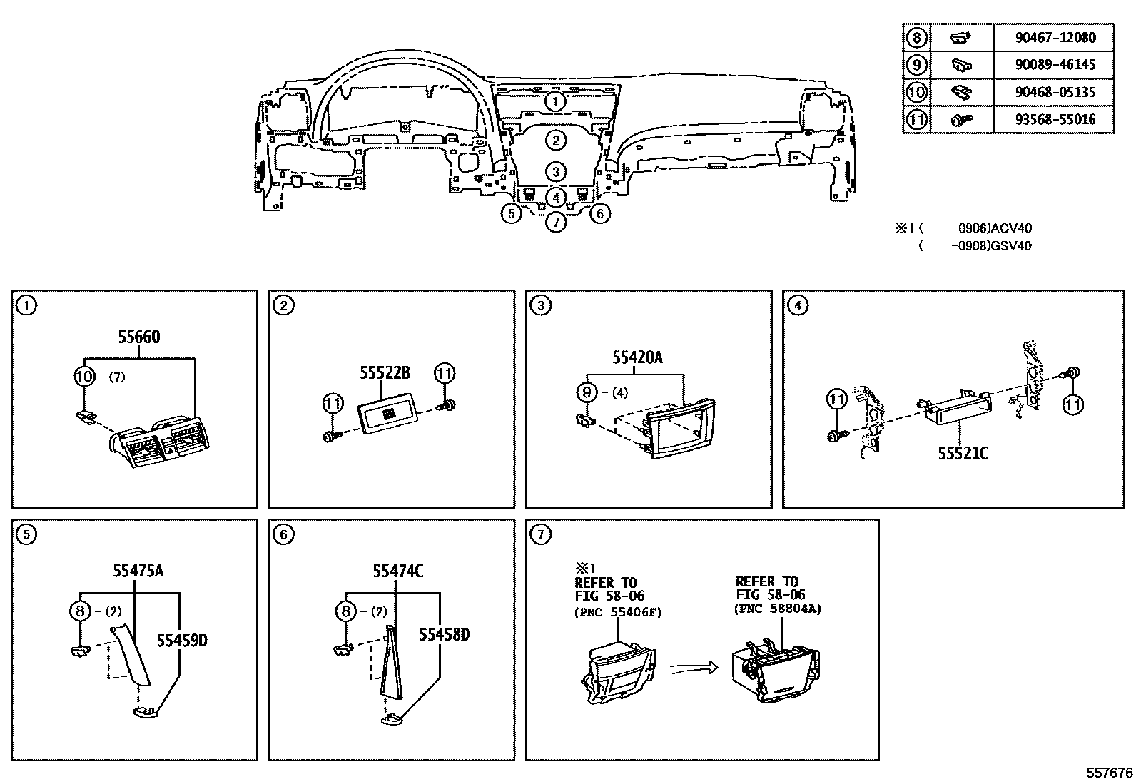Toyota CAMRY 仪表板和手套箱 EPC diagram — 557676