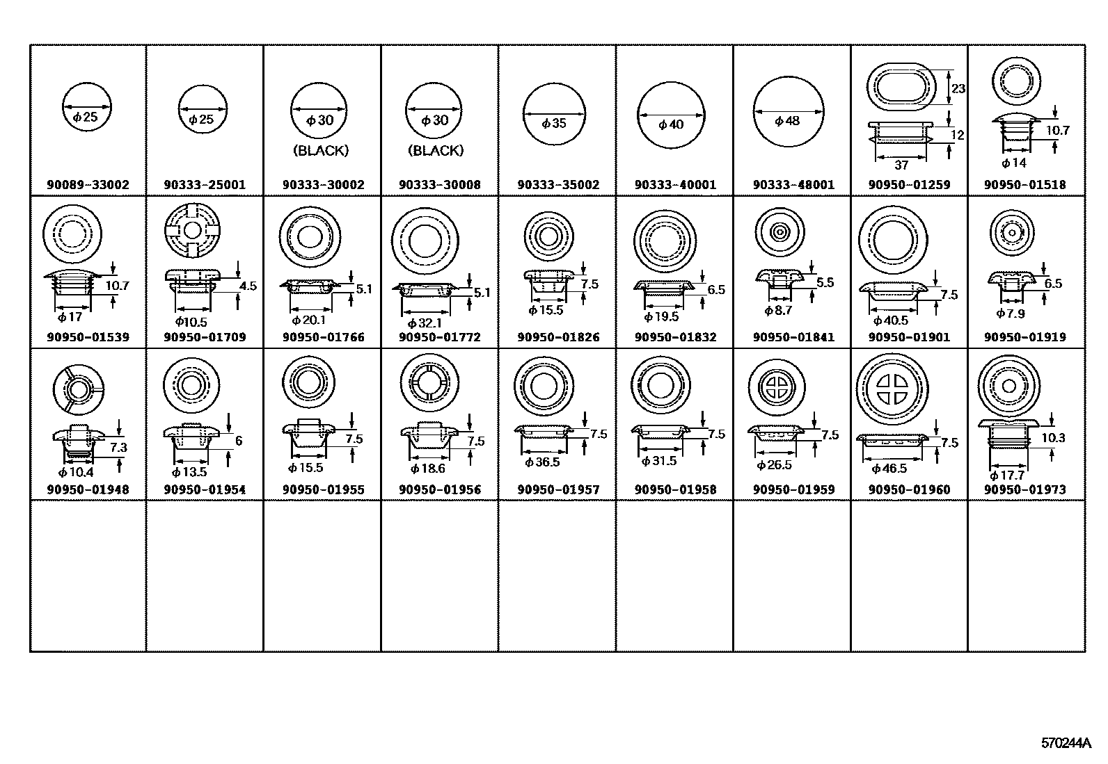 Toyota CAMRY hole plug EPC diagram — 570244A