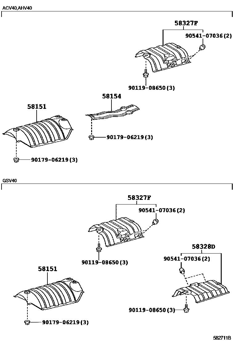 Toyota CAMRY 地板隔热垫 EPC diagram — 582711B