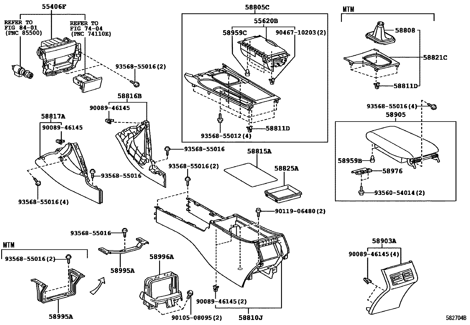 Toyota CAMRY 中央扶手箱和支架 EPC diagram — 582704B