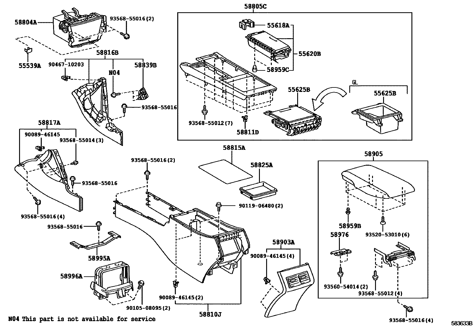 Toyota CAMRY 中央扶手箱和支架 EPC diagram — 583633B