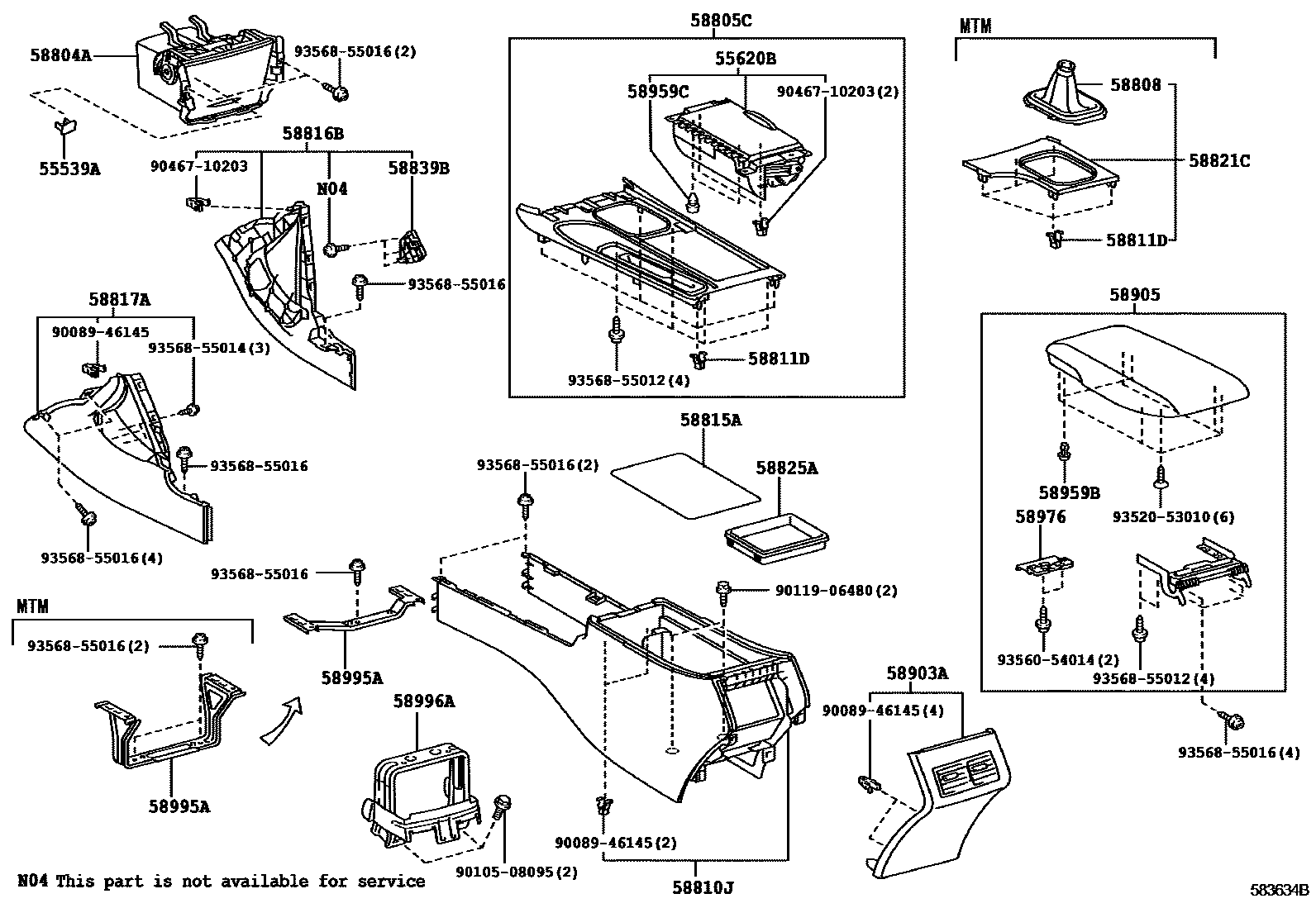 Toyota CAMRY 中央扶手箱和支架 EPC diagram — 583634B