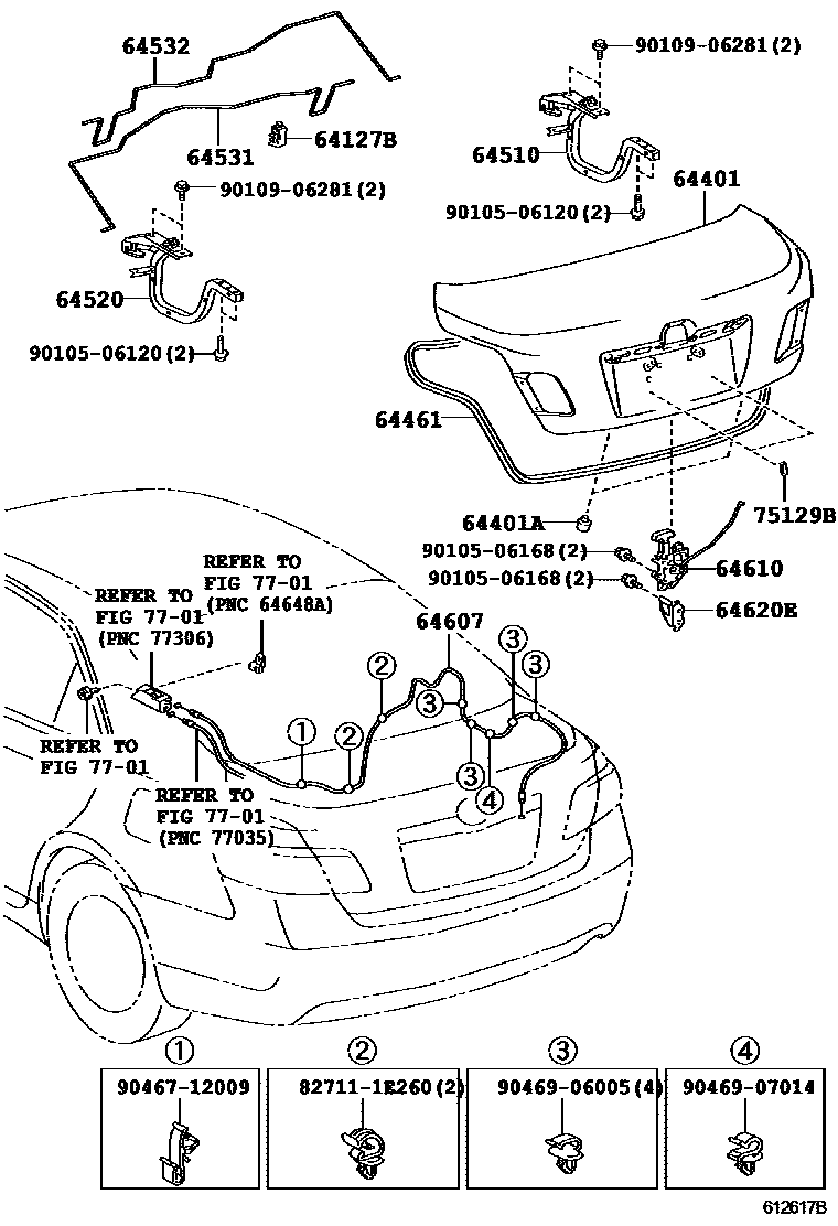 Toyota CAMRY 行李箱门和行李箱锁 EPC diagram — 612617B