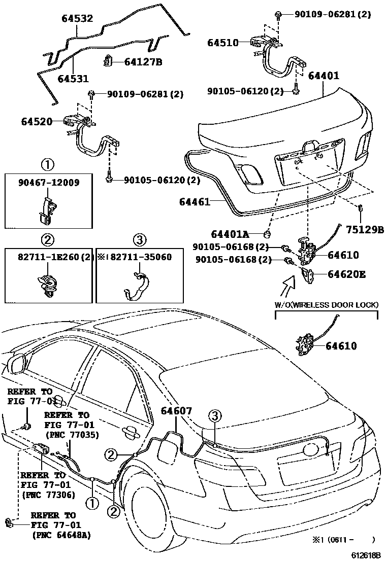 Toyota CAMRY 行李箱门和行李箱锁 EPC diagram — 612618B