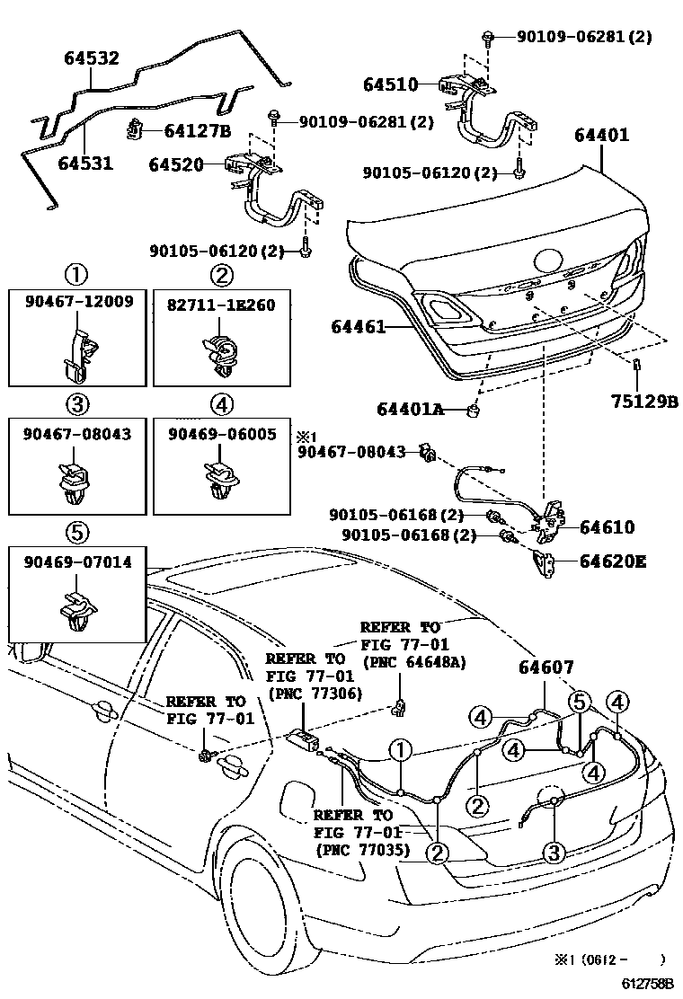 Toyota CAMRY 行李箱门和行李箱锁 EPC diagram — 612758B