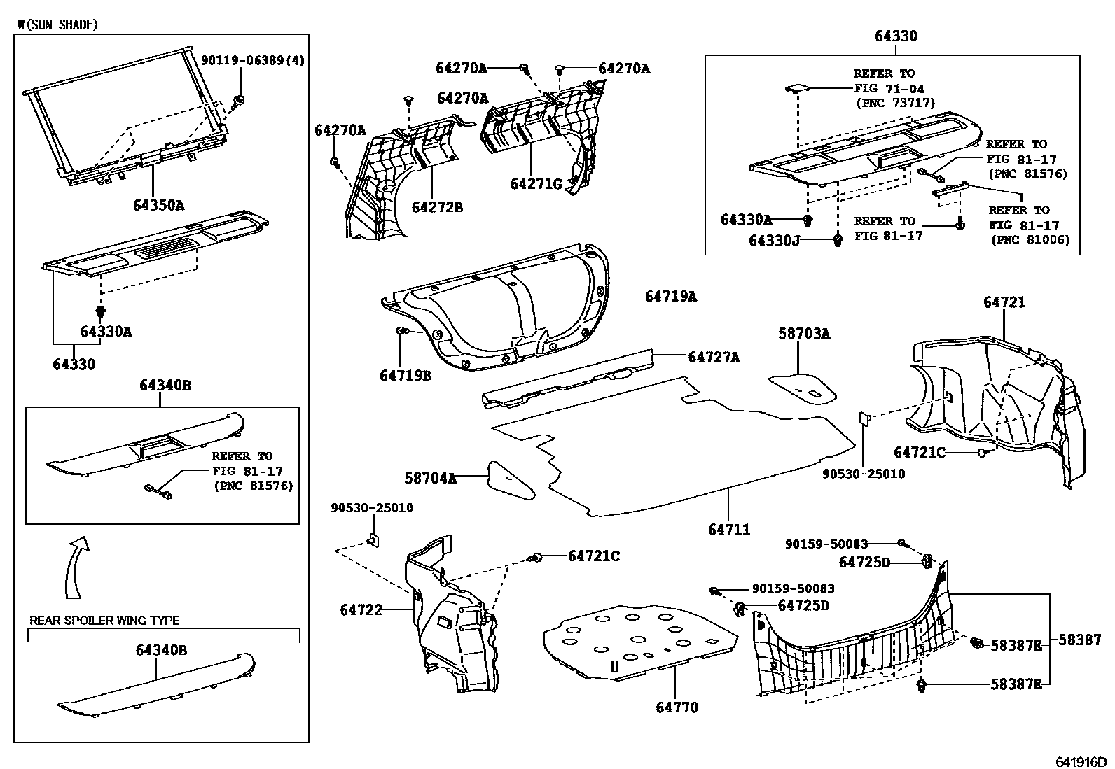 Toyota CAMRY 杂物箱板和行李箱垫 EPC diagram — 641916D
