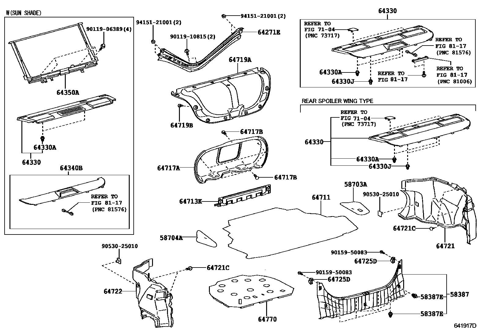 Toyota CAMRY 杂物箱板和行李箱垫 EPC diagram — 641917D
